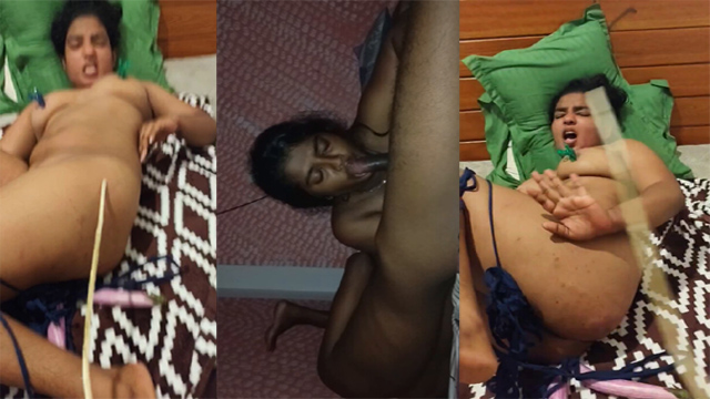 Lankan Chubby Wife Bj and Fucked in Two Holes Using Brinjals